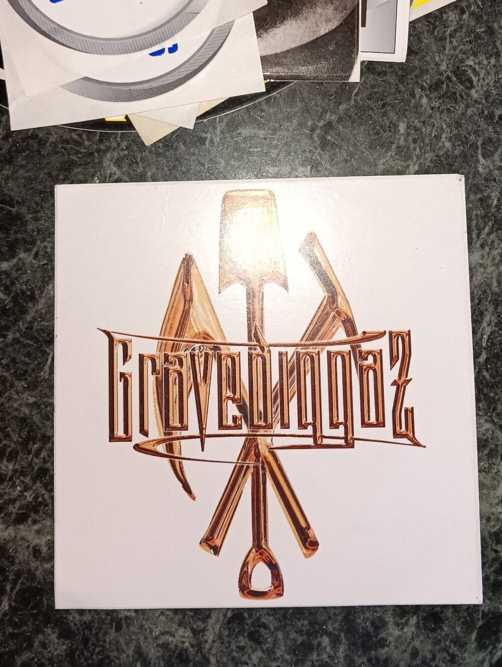 Gravediggaz logo sticker. It features the hip-hop group's signature gothic three